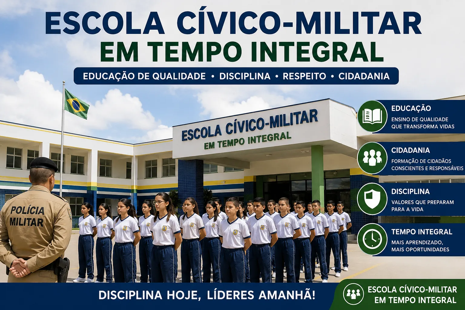 Escolas CÍVICO-MILITAR em tempo integral